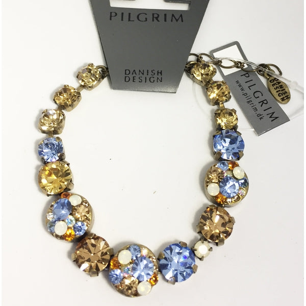 Bracelet Pilgrim avec strass bleus et jaunes