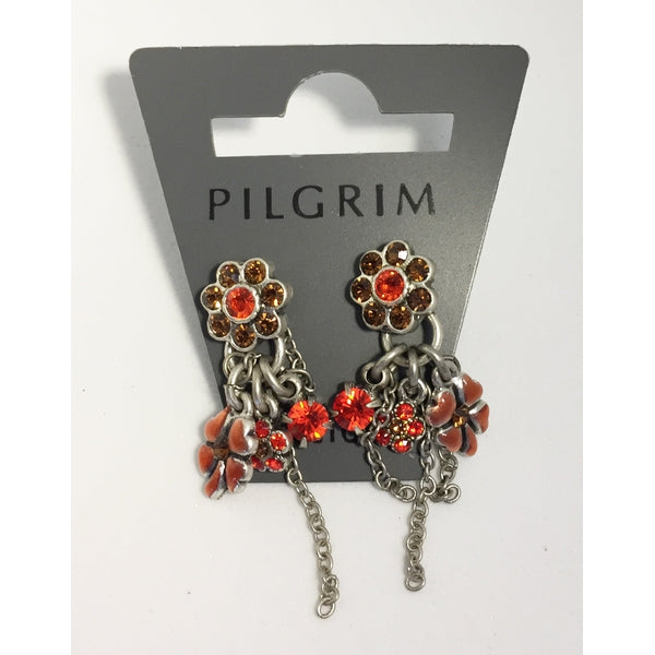 Boucles d'oreilles Pilgrim fleurs rouge en strass