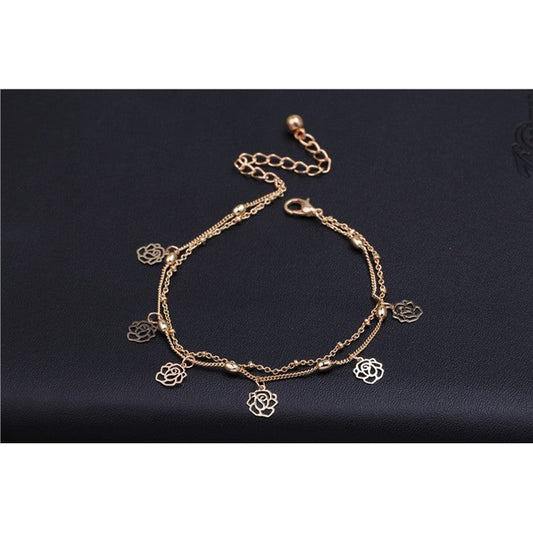 Bracelet de chevilles avec deux bracelets ornés de roses
